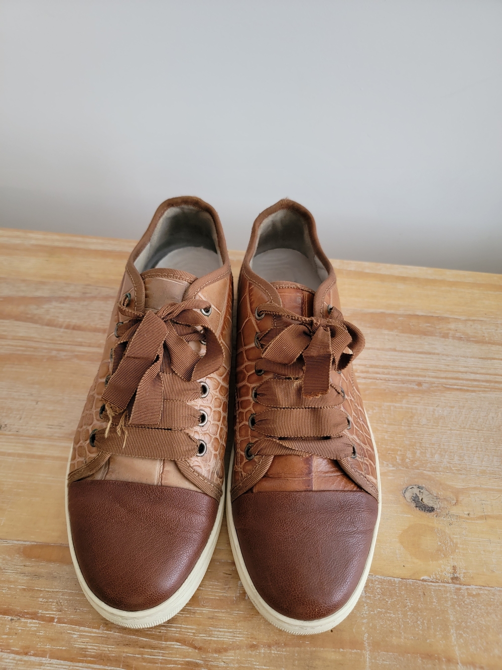 Lanvin Croc Embossed Brown Low-Top Sneakers Size 40